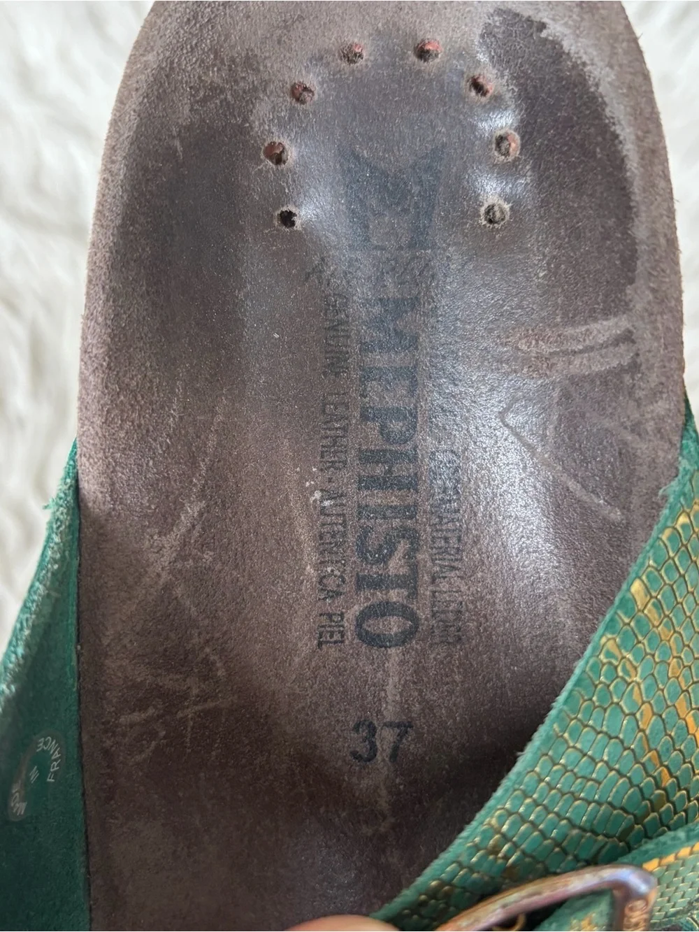 Mephisto Harmony Slip On Dual Buckle Strap Mint Nairobi Gold Slide Sandals Sz 37